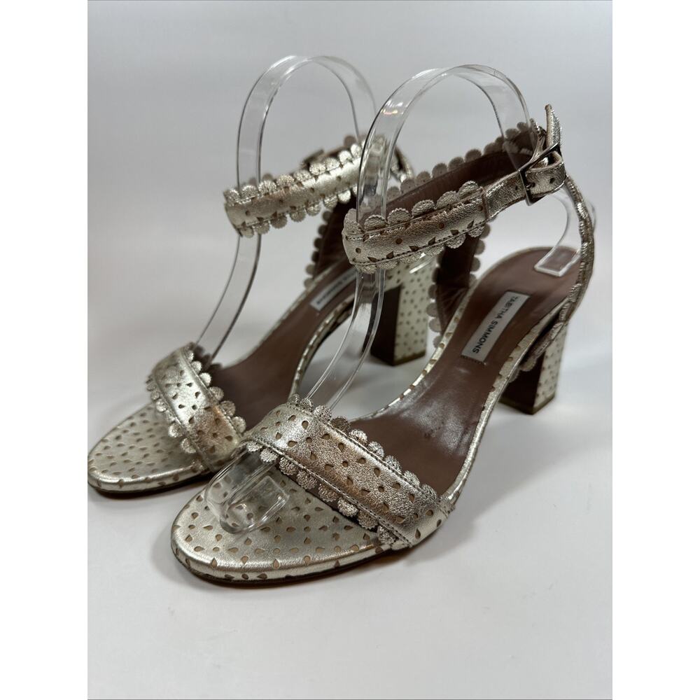 TABITHA SIMMONS Gold Leticia Laser Cut Leather Sandals Strappy 39.5